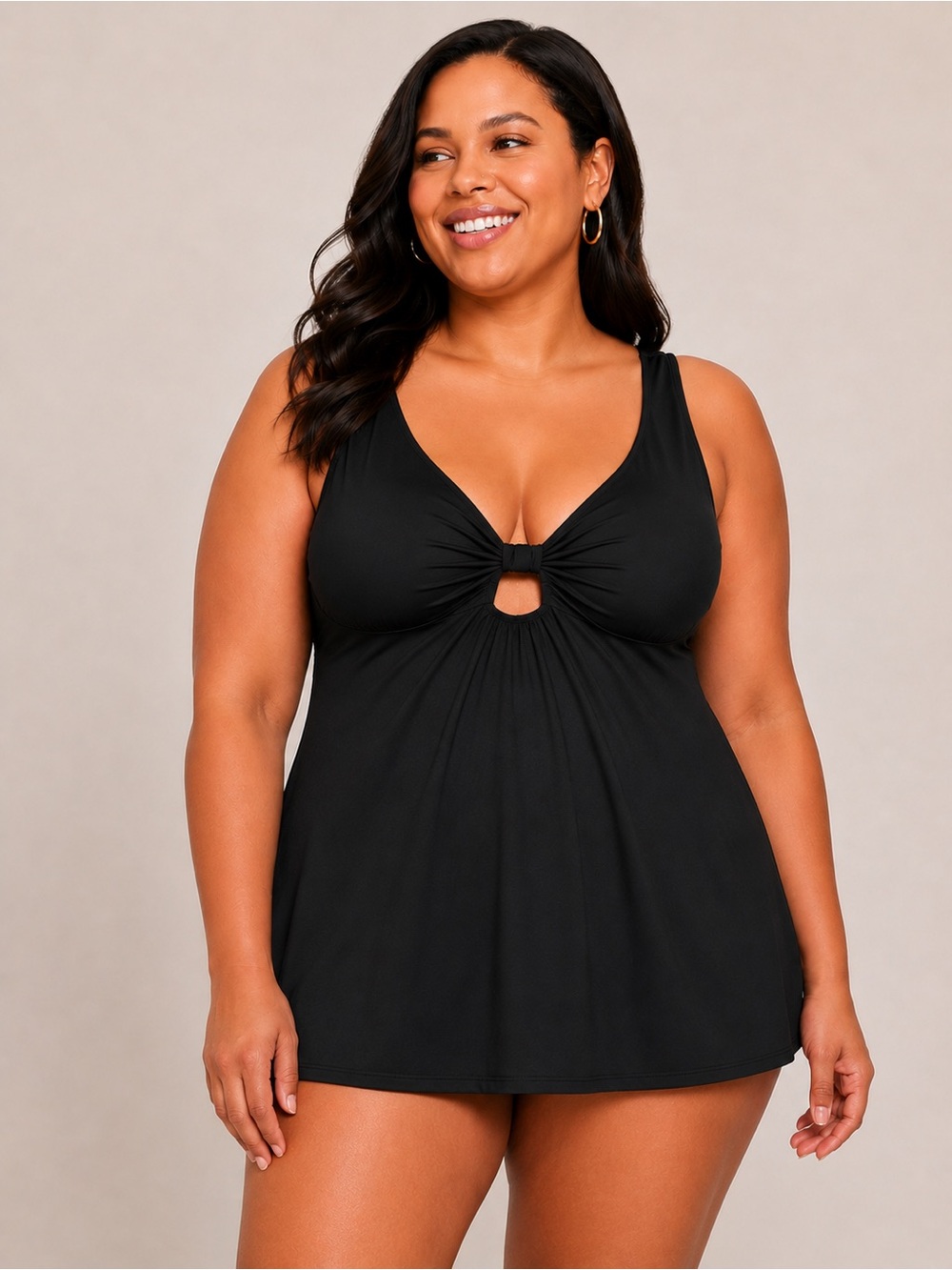 Lane Bryant Swim Black Underwire Tankini Knot Top Womens 40D